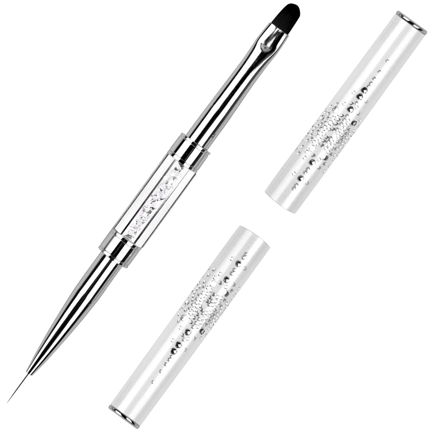 Ycyan 1Pcs Dual-ended UV Builder Gel Nail Brush Rhinestone Handle Nail Art Liner Brush Polygel Hard Gel Nail Brushes White