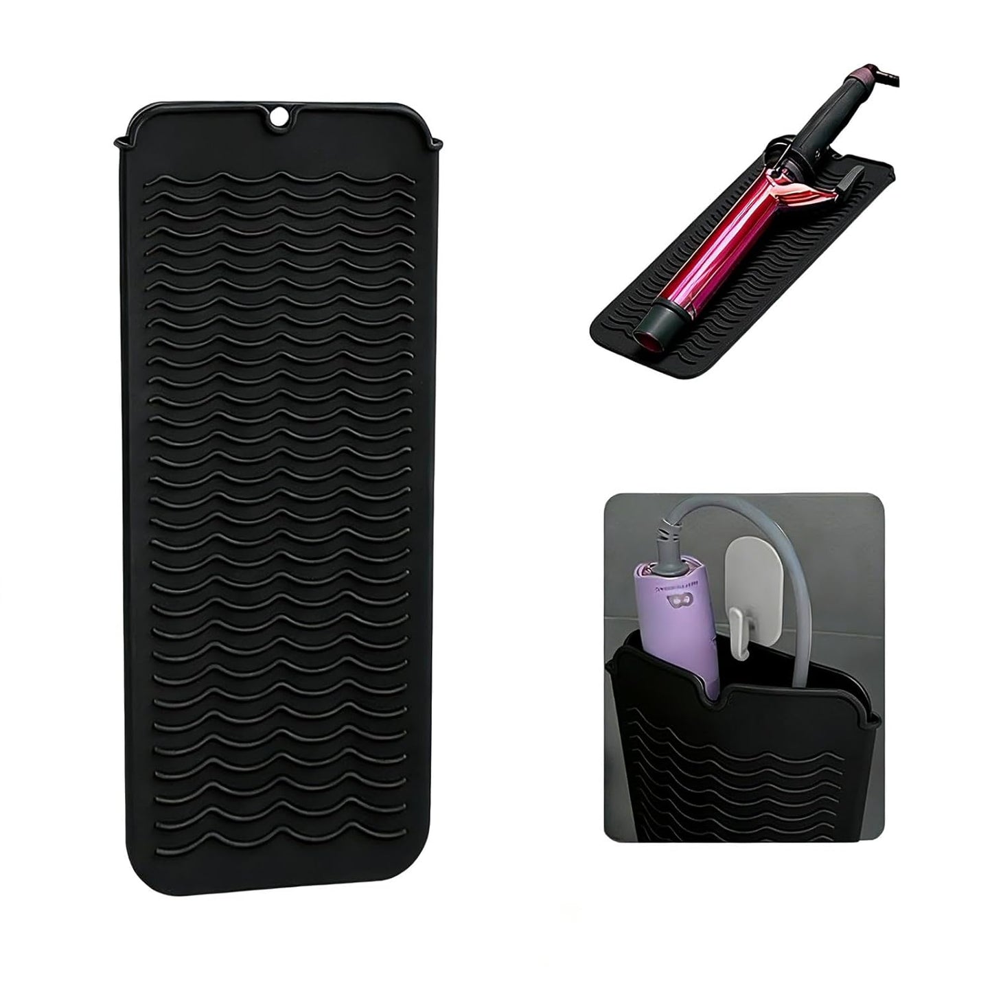 Heat Resistant Silicone Mat - Travel Pouch for Curling & Flat Irons | 11 x 5 in, Black