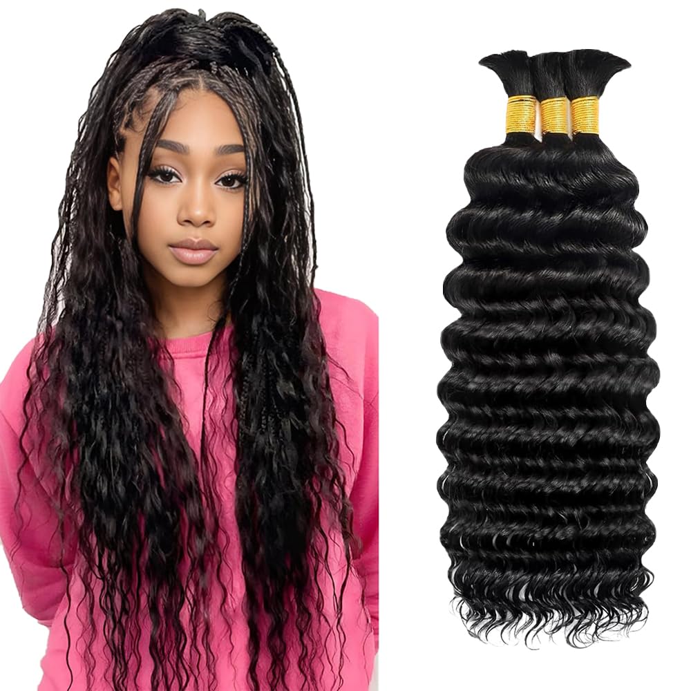 34 34 34 Inch Human Braiding Hair 613 Blonde Deep Wave Bulk No Weft Bundles Hair Extensions for Boho Knotless Wet and Wavy Braids 150g