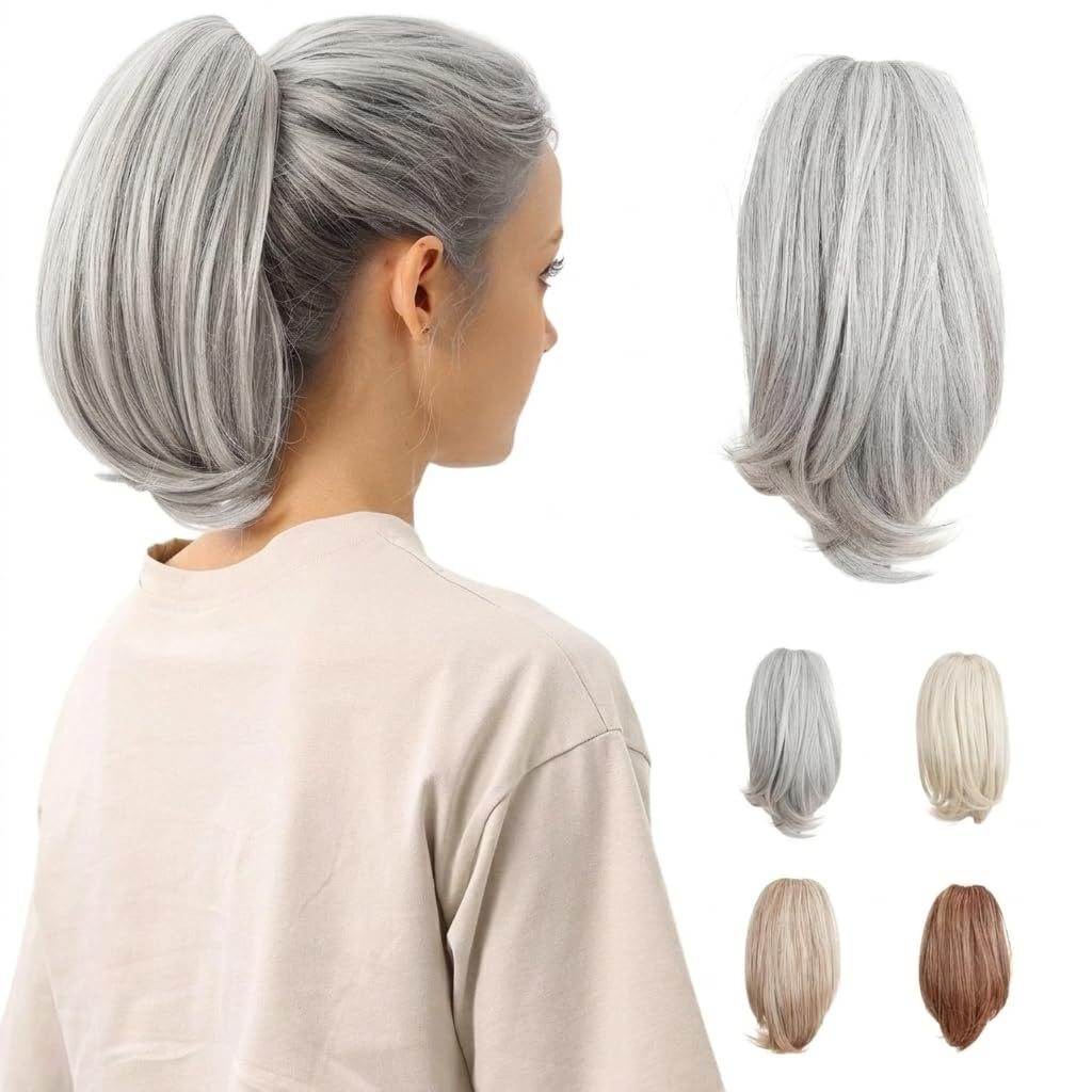 10-Inch Straight Claw Clip-In Ponytail Hair Extensions - Black | Realistic Synthetic Hair for Women & Men