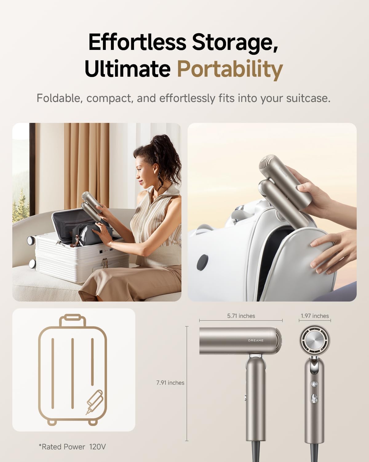 Dreame Pocket Hair Dryer - Ultra Lightweight Blow Dryer with Fast Drying & Low Noise | Portable for Travel & Gym