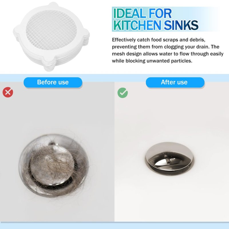 POPETPOP 50 Pcs Disposable Shower Drain Hair Catcher Mesh Stickers Round Adhesive Floor Drain Covers for Bathroom and Kitchen Hair Stopper