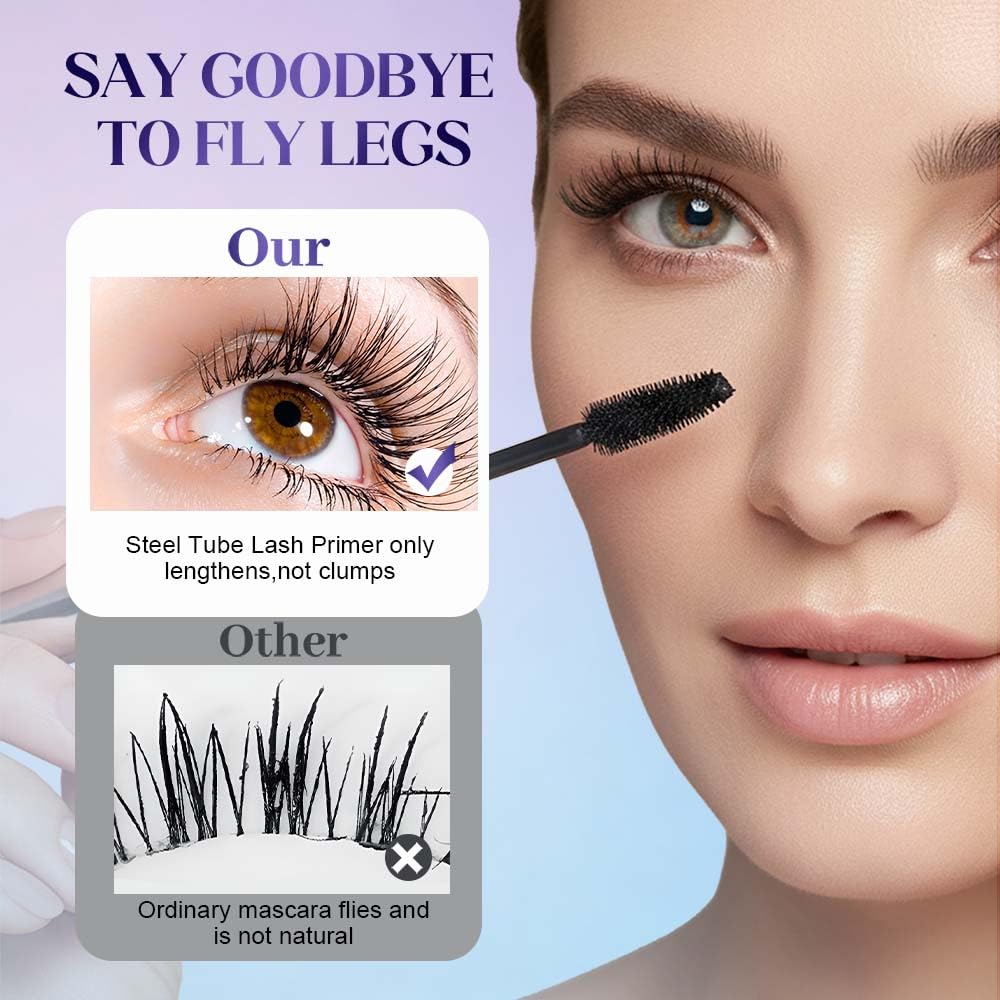 Metal Wand Mascara, Waterproof Fibre Mascara, Tubular Eyelash Primer, Metal Wand for Lengthening and Curling, Long-Lasting Lash Define (Black)