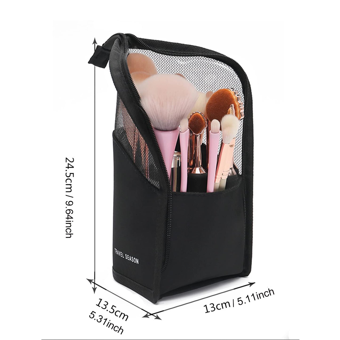 Linsiter Makeup Brush Travel Case Stand Up, High Capacity Makeup Organizer Portable Travel Makeup Brush Holder(Black)