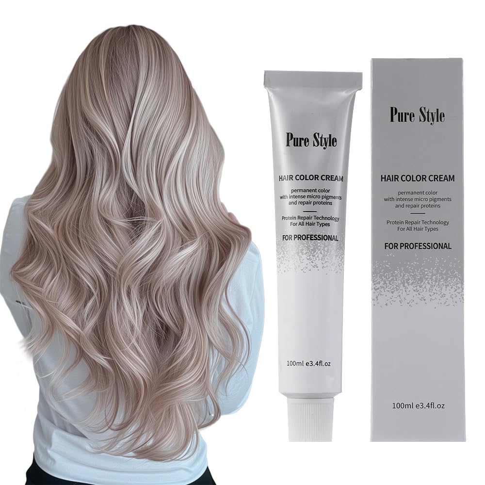 YSNSTYLE-PureStyle 3.4 fl oz(100ml) Hair Color Cream, Ammonia-Low Permanent Ash Blonde Hair Dye with Nourishing, Deep Cool Blonde Long-Lasting Fade-Resistant Color, At-Home Salon Quality Hair Coloring