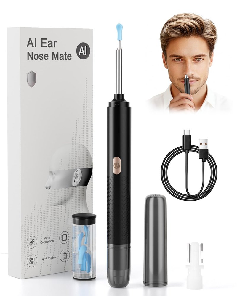 Ear Wax Removal Tool Camera - 2 in 1 Earwax Remover with Nose Hair Trimmer - Wireless Ear Cleaner with 1296P Camera - Earwax Removal Kit with Light - Ear Cleaning kit for iOS & Android, Kids,Adults