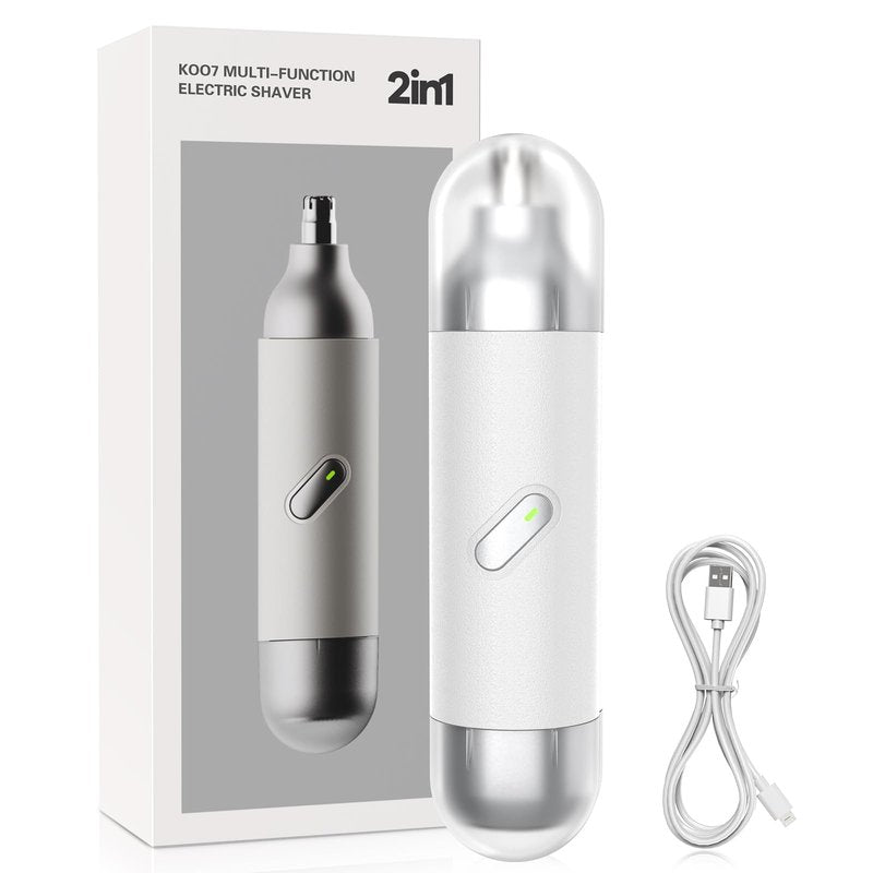 Nose Hair Trimmer for Men & Women, 2 in 1 Electric Nose and Ear Hair Trimmers Ear & Eyebrow Grooming Kit Face Clipper with Powerful Motor and Dual-Edge Blades Waterproof, Portable Travel Size (White)