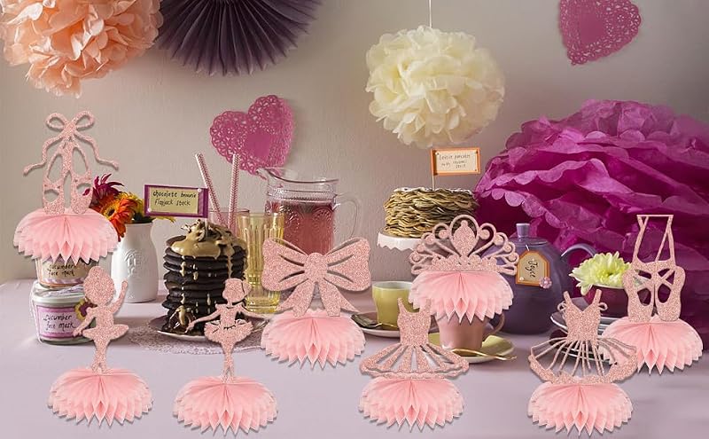 Ballerina Tutu Honeycomb Centerpieces - 8 Pack Rose Gold Party Decor