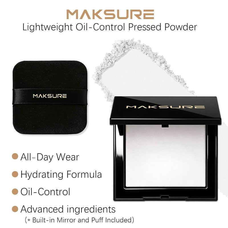 Pressed Powder - 24HR Oil Control, Waterproof Matte Finish | Lightweight Vegan Formula for Sensitive Skin (Translucent)