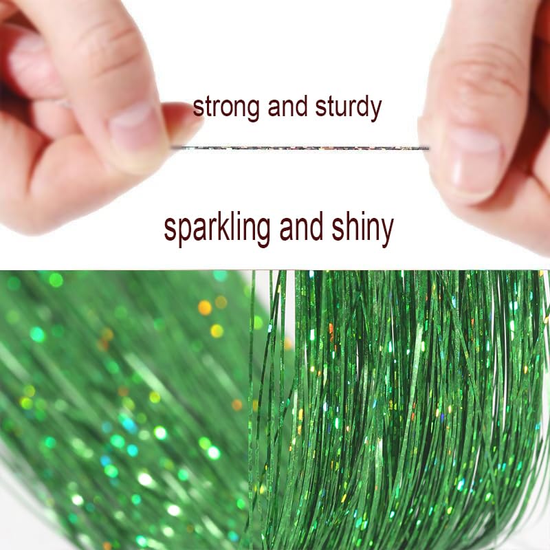 CelineBella Hair Tinsel - Emerald Green 48-Inch Glitter Strands | Sparkling Highlights for Parties & Cosplay