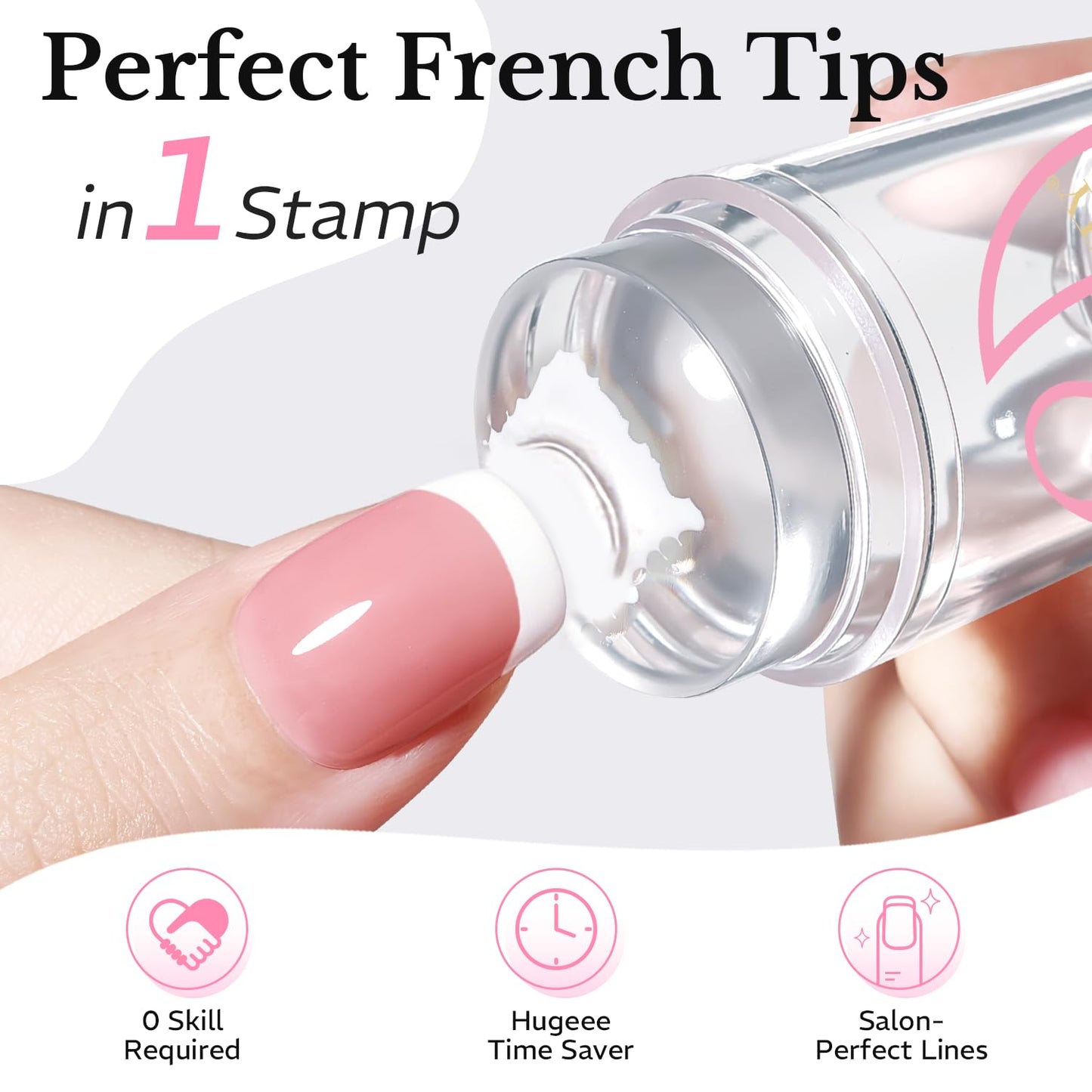 AZUREBEAUTY French Tip Stamp, 6Pcs French Tip Tool, Soft Silicone Nail Stamper, 2 in 1 French Manicure Kit with Nail Stamp Heads, Scraper and Replacement Heads, Nail Art Tools for Home DIY Salon