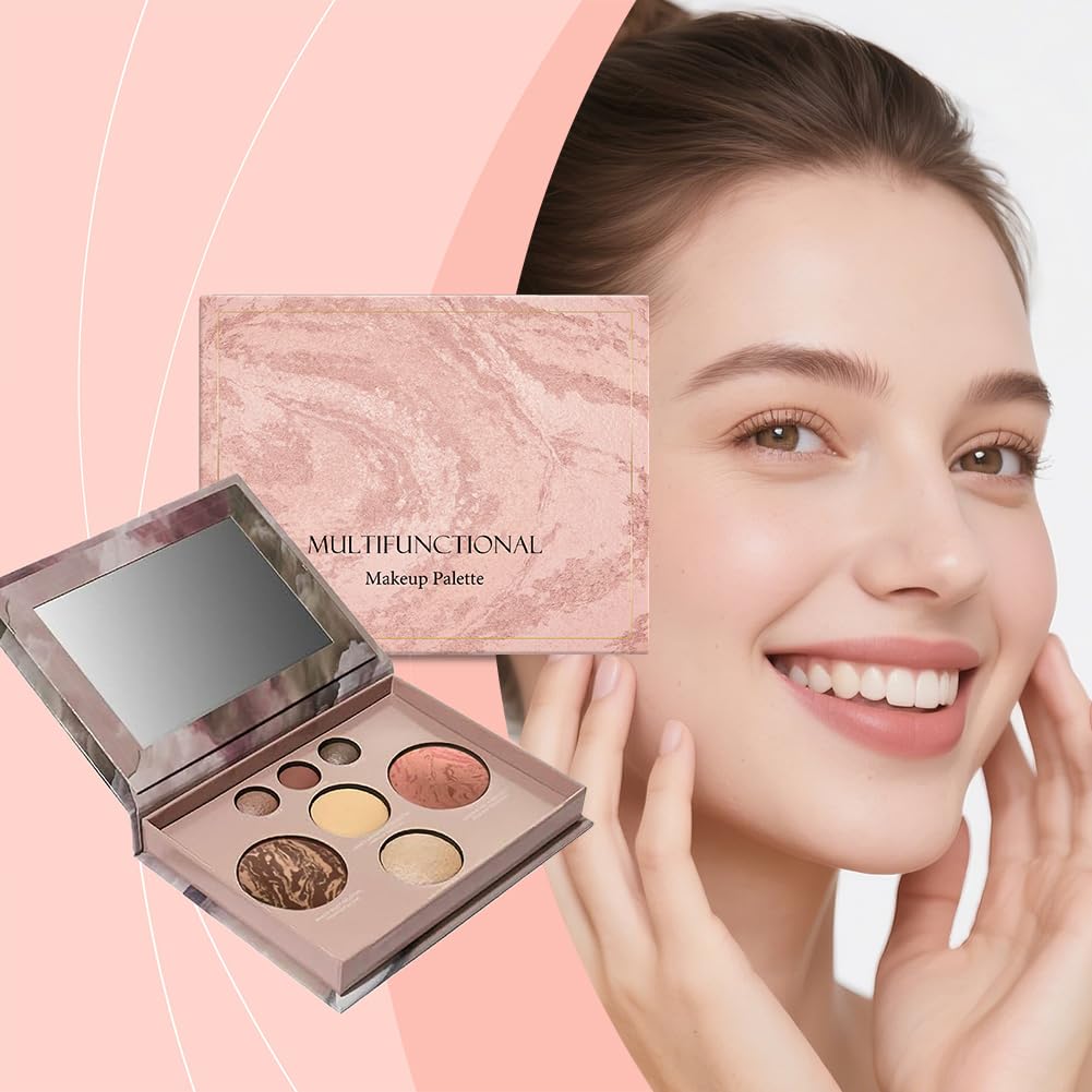 Wenrny Multifunctional Makeup Palette for Women Teen Girls,8 Colors All In One Face Palettes for Eyeshadow,Highlighter,Blush and Contouring,Blendable Foldable Eyeshadow Palette,Facial Concealer