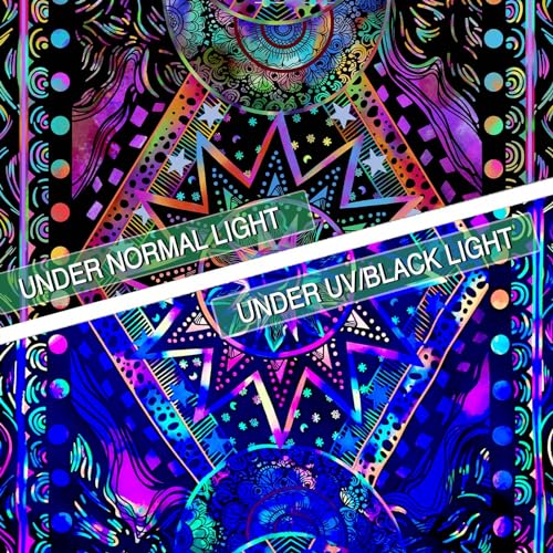 Glow in the Dark Sun and Moon Tapestry - UV Reactive Bohemian Wall Hanging 48'' x 36''