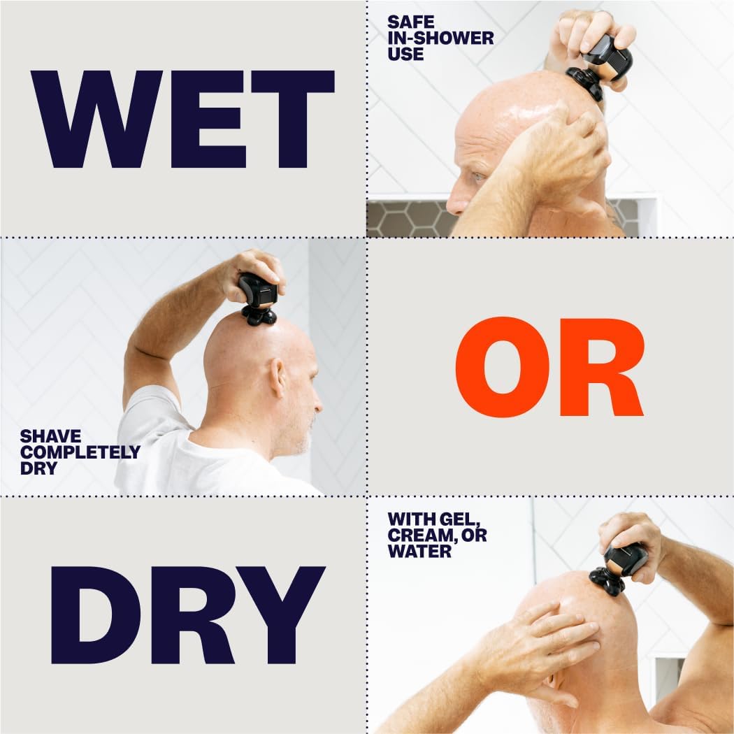Electric Head & Body Hair Shaver - Cordless Rechargeable Wet/Dry Razor with Rotary Blades, Clippers & Trimmer | Waterproof Design