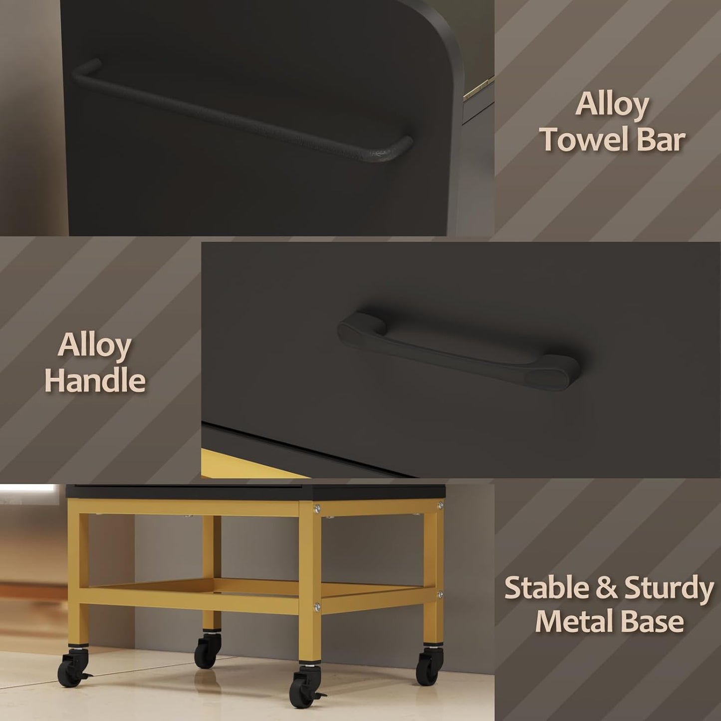 Salon Trolley Cart - Rolling Barber Station with Toughened Glass Top | 4 Wheels, Drawers & Towel Rack - Black