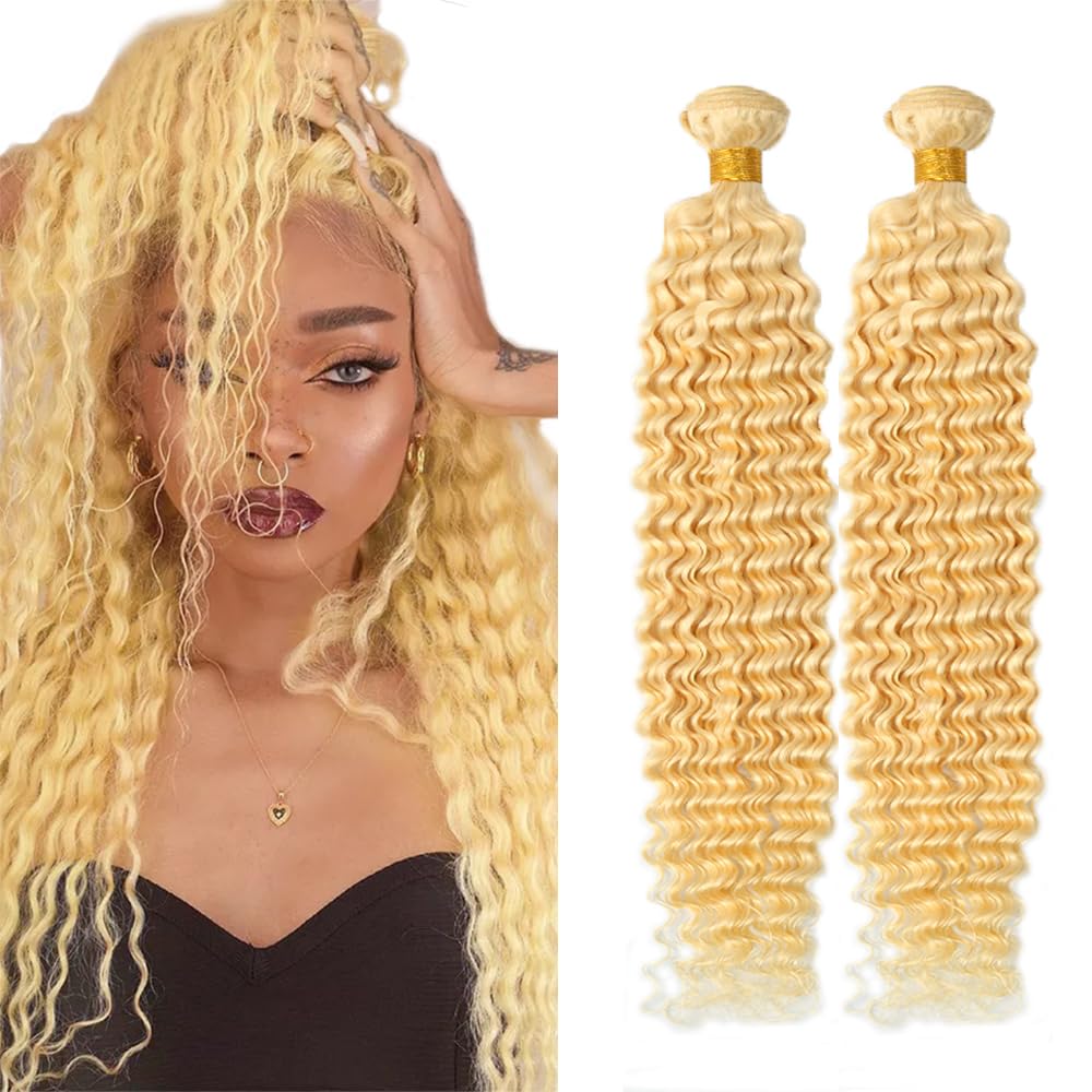 Blonde Bundles Human Hair 613 Deep Wave Bundles 26 26 inch AuokMar Peruvian Virgin Hair 2 Bundle 613 Blonde Bundle 200g