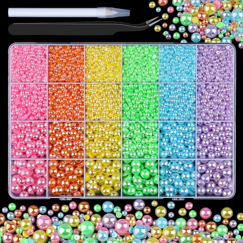 Rainbow Pearl Flatback Pearls & Rhinestones Craft Kit - 24Grid Kikonoke