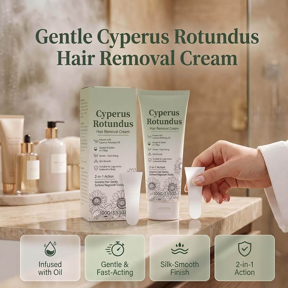 Cyperus Rotundus Oil Hair Removal Cream - Painless 2-in-1 Moisturizer for Arms, Legs & Underarms | 3.52 Oz