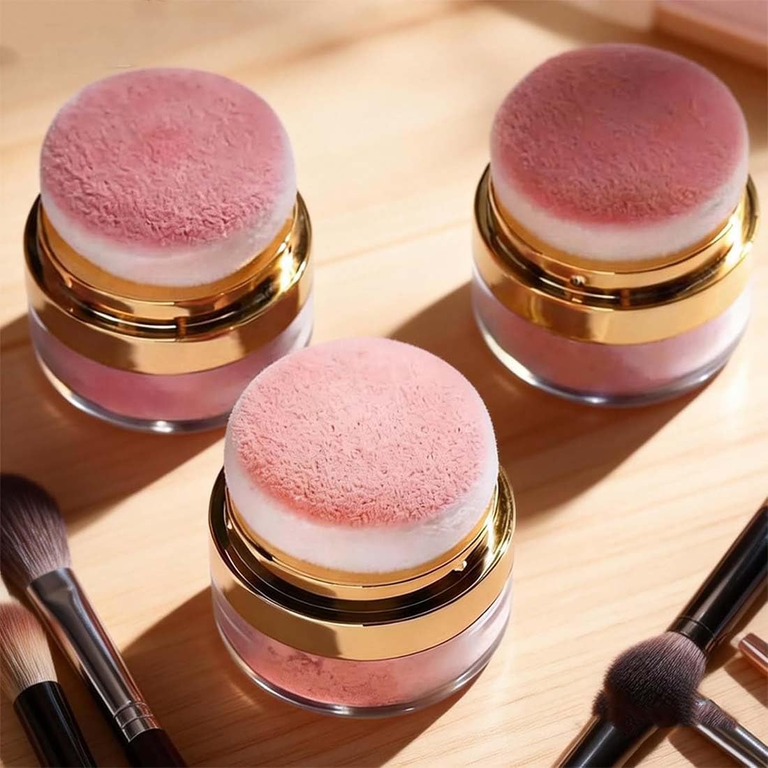 Makeup Set Kit - 3-Piece Soft & Fluffy Loose Face Blushes | Lightweight Pocket Palette with Mirror for All Skin Types