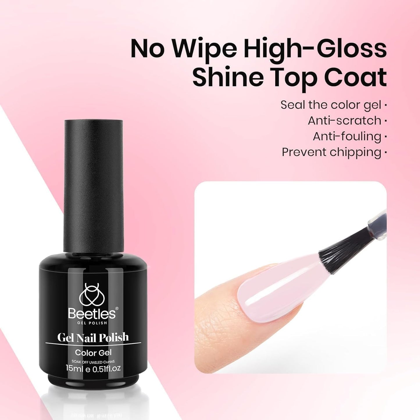 Beetles Gel Polish Set - 3 Pcs No Wipe Top & Base Coat | Long-Lasting Milky Pink 15ml Jelly Gel for Women