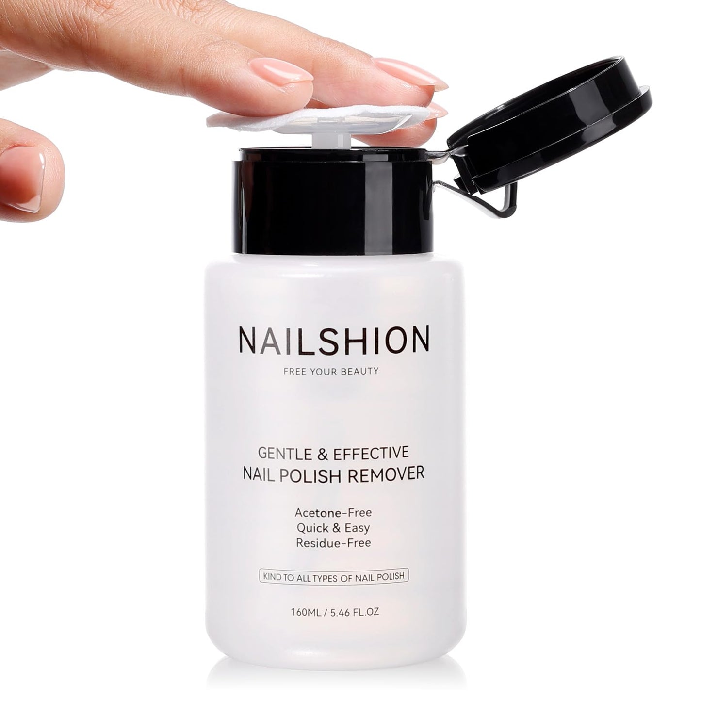Nailshion Nail Polish Remover Non-acetone for All Air Dry Nail Polishes, 3-6s Quick Removal, One-hand Push-Down, No Toxic, Rich in VE Non-Drying, Salon DIY Nail Art Supplies 5.46 fl. oz