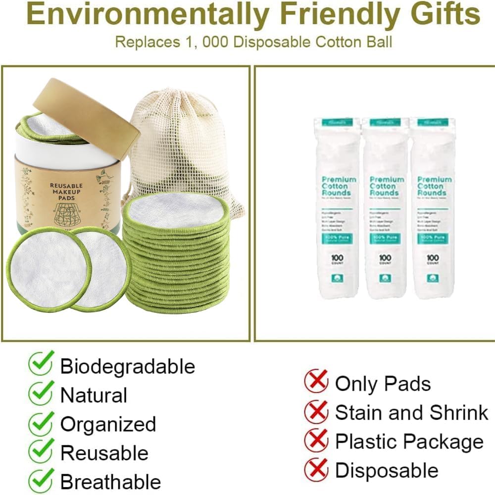 Reusable Cotton Rounds - 28 Pack with Washable Bag & Box | Eco-Friendly Makeup Remover Pads for Skincare