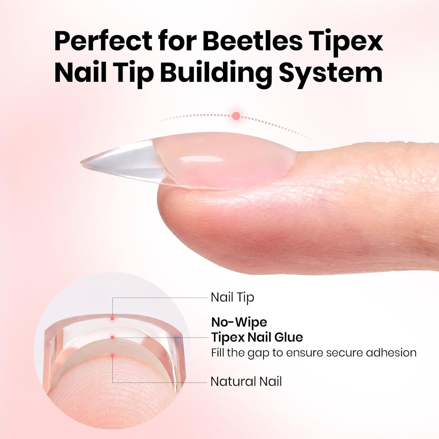 Beetles Nail Glue Gel - 20g No Wipe Formula for Instant Apex Nail Tips | Flat-Nail Friendly, UV/LED Cured
