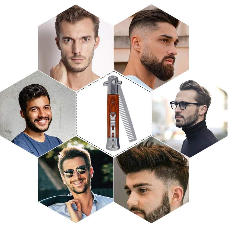 1PCS Switchblade Comb – Automatic Folding Pocket Combs for Hair, Beard, Mustache, Push Button Design, Portable Grooming Tool for Men(BLUE)