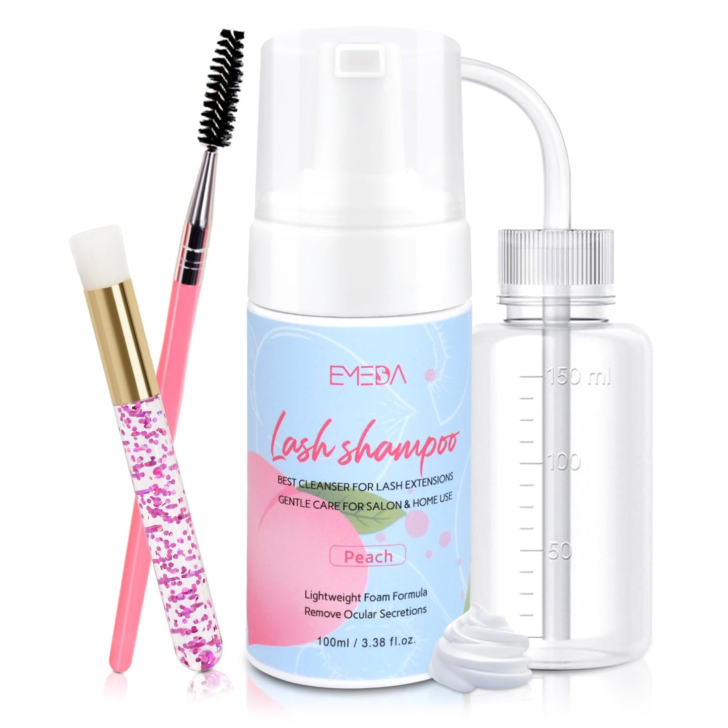 EMEDA Lash Shampoo Kit - Gentle Foam Lash Cleanser for Extensions | 3.38 fl. oz / 100ml