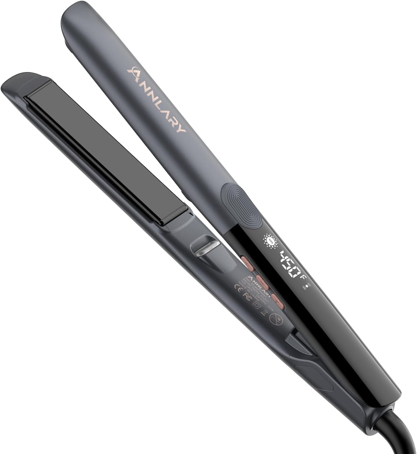 Annlary Hair Straightener | 1 Inch 2-in-1 Flat Iron & Curler - Titanium Ceramic, Ionic Dual Voltage for Smooth, Frizz-Free Hair