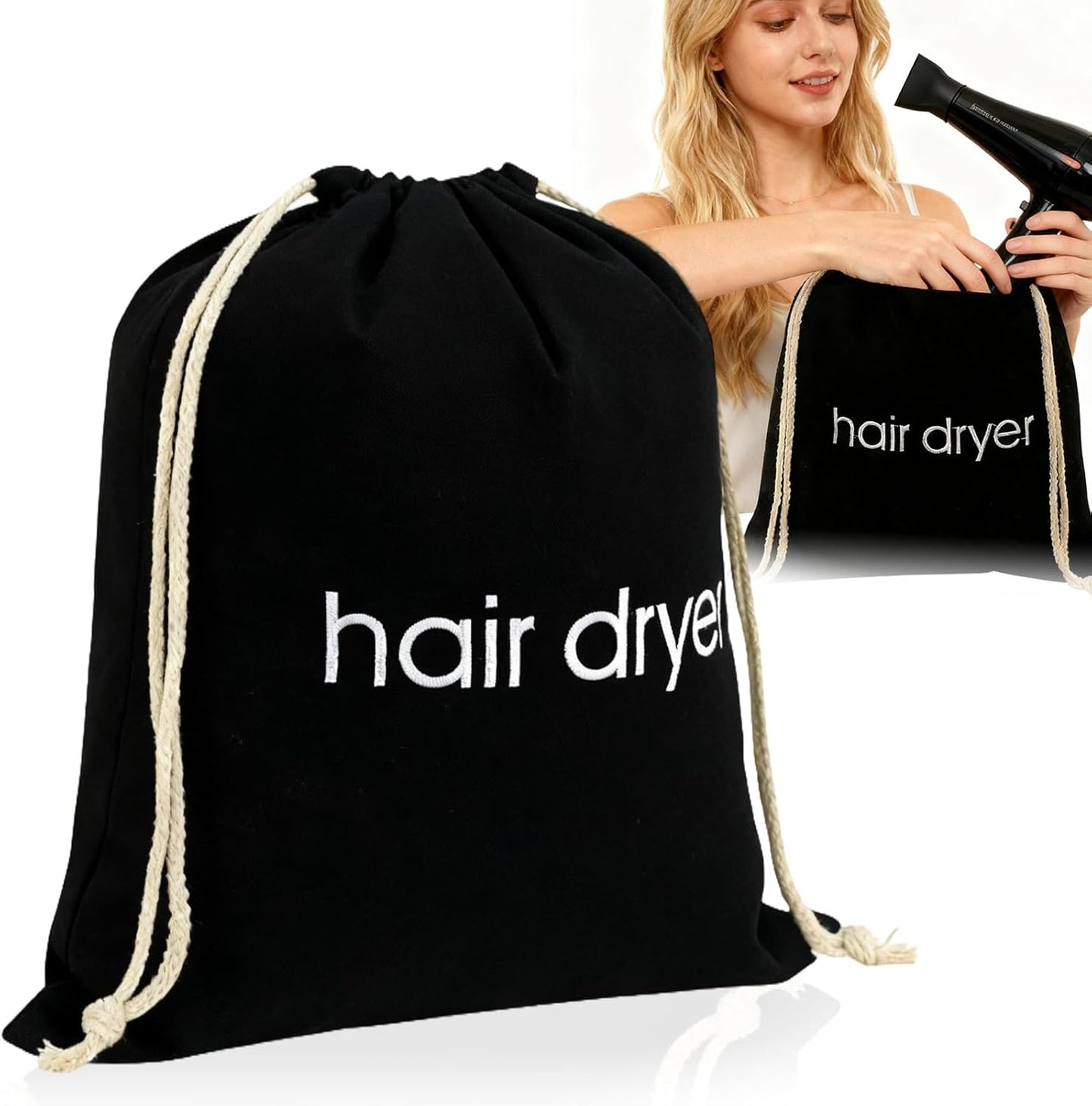 Hair Dryer Bag - Drawstring Travel Case for Blow Dryer | Dust Storage, Black