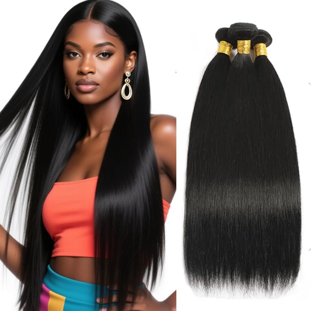 Natural Black Color Straight Bundles Human Hair Brazilian Unprocessed Virgin Hair 3 Bundles 16 16 16 Inch Straight Human Hair Extensions