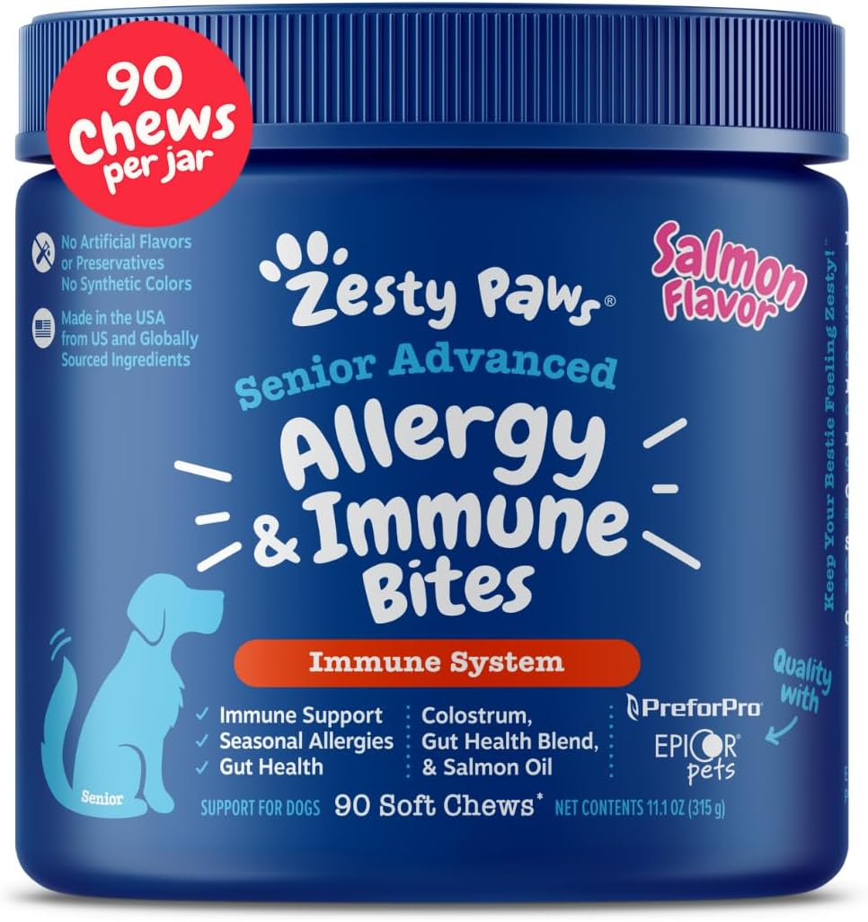 Zesty Paws Allergy Immune Bites - Dog Allergy Chews for Itchy Skin & Ears | Lamb Flavor, 90 Count