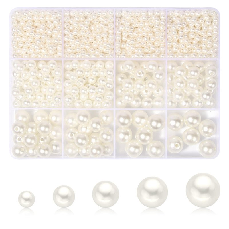 1200Pcs Pearl Beads for Jewelry Making, 5 Size Round Pearl Mix for Bracelets, Necklaces & Earrings - DIY Craft Filler Beads with Hole