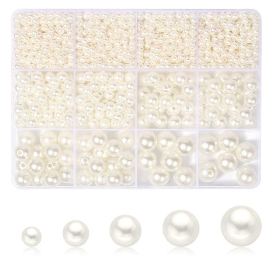 1200Pcs Pearl Beads for Jewelry Making, 5 Size Round Pearl Mix for Bracelets, Necklaces & Earrings - DIY Craft Filler Beads with Hole