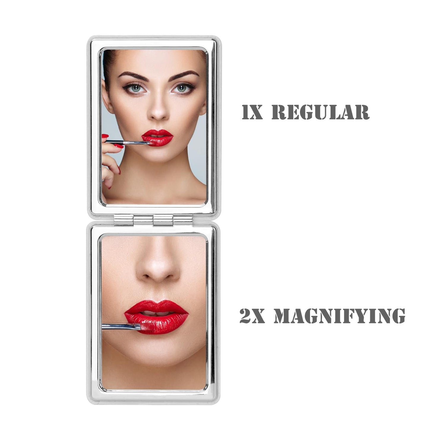 Delicate Compact Travel Vanity Mirror for Girls Women Men, White 2-Sided Folding Makeup Mirrors for Pocket Handbag Purse Wallet, Portable Slim Magnifying Cosmetic Mirror with 3D Shell Pattern