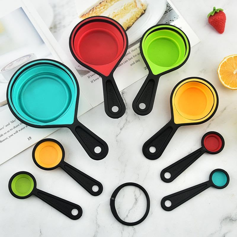 Collapsible Silicone Measuring Cups & Spoons Set - 8 Piece