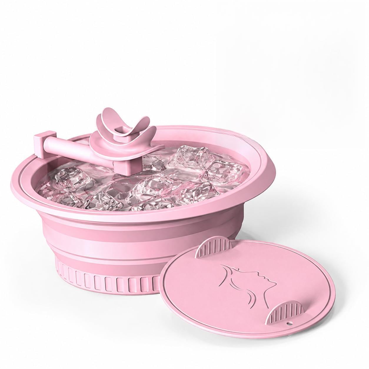 Face Ice Bath Bowl with Breathing Tubes and Built-in Ice Tray, Collapsible Silicone Ice Bowl for Face Cold Plunge, Portable Facial Ice Roller Alternative for Skin Tightening and Depuffing (Pink)