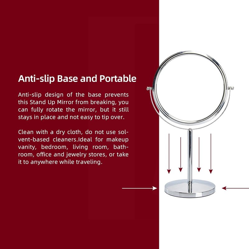 Classic Round Desktop Makeup Mirror - 15" Tall Double-Sided 360° Swivel | 1X/10X Magnification for Bathroom & Bedroom
