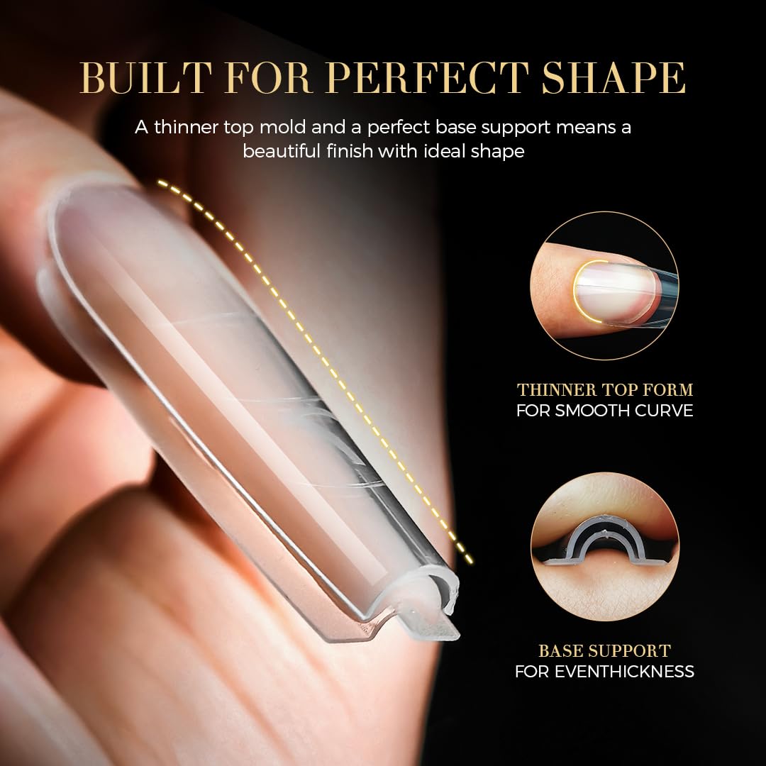Dual Nail Forms for Quick Extensions - 240 Pcs Clear Plastic Nail Molds | 15 Sizes for Builder Gel, Oval Sandwich