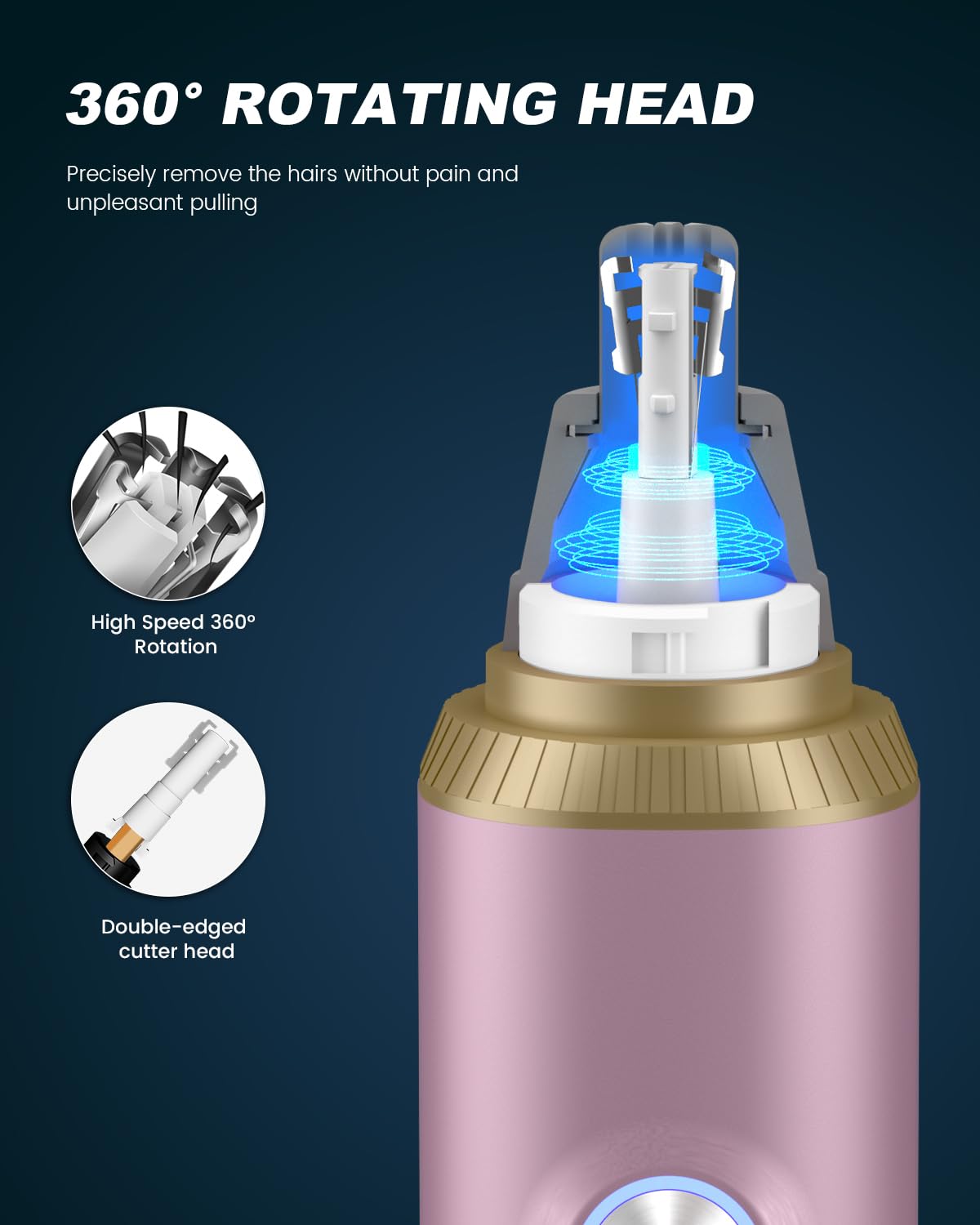 Ear and Nose Hair Trimmer for Men and Women, Painless USB Rechargeable Electric Facial & Eyebrow Hair Remover with LED Display, Dual-Edge Blades for Smooth,13000 RPM Motor IPX7 Waterproof (Pink)