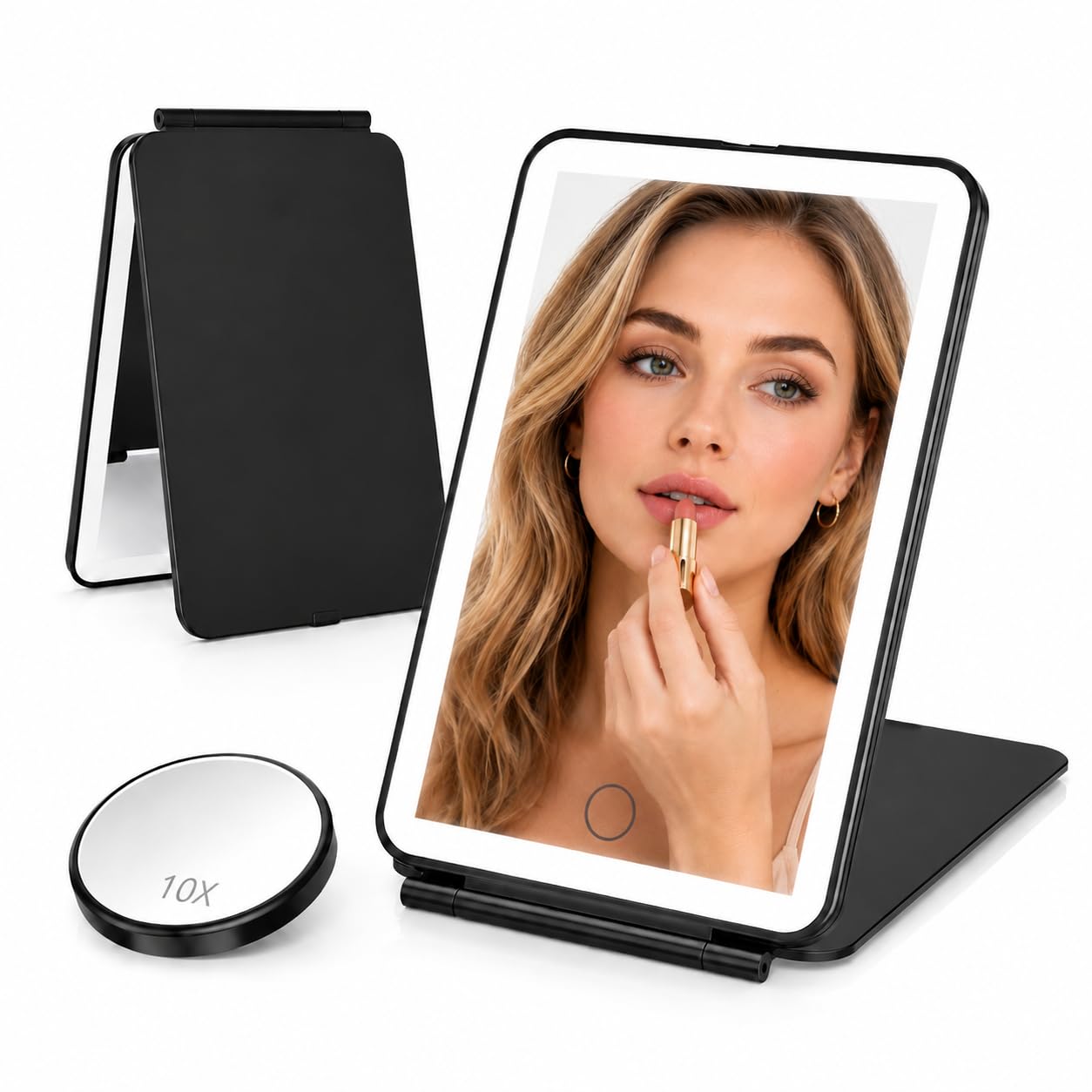 Tyseoome Rechargeable Lighted Makeup Mirror for Travel & Home – Foldable LED Vanity Mirror with Adjustable Brightness, 10X Magnifying Mirror, Portable Cosmetic Mirror for Women, Girls, Beauty Routine