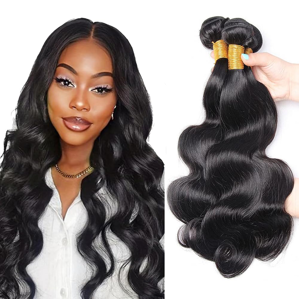 Body Wave Bundles Body Wave Bundles Human Hair Black Human Hair Bundle Huxowax Brazilian Virgin Remy Color 1B Bundle 150g 16 18 20 Inch