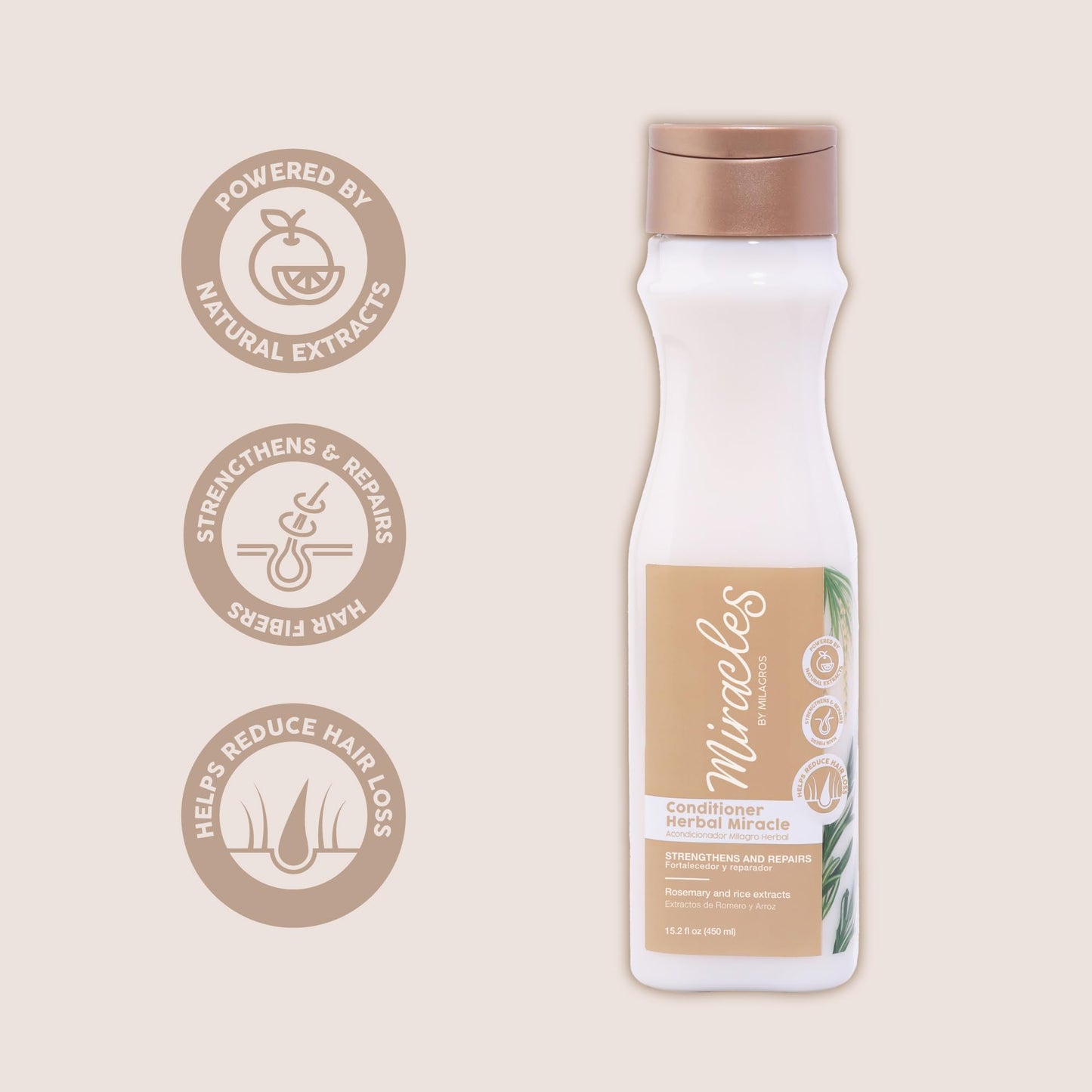Herbal Miracle Conditioner – Hydrating & Detangling Hair Conditioner – Strengthens, Repairs & Reduces Hair Loss – With Rosemary, Rice Extract & Amino Acids – Anti-Frizz & Smooth Finish