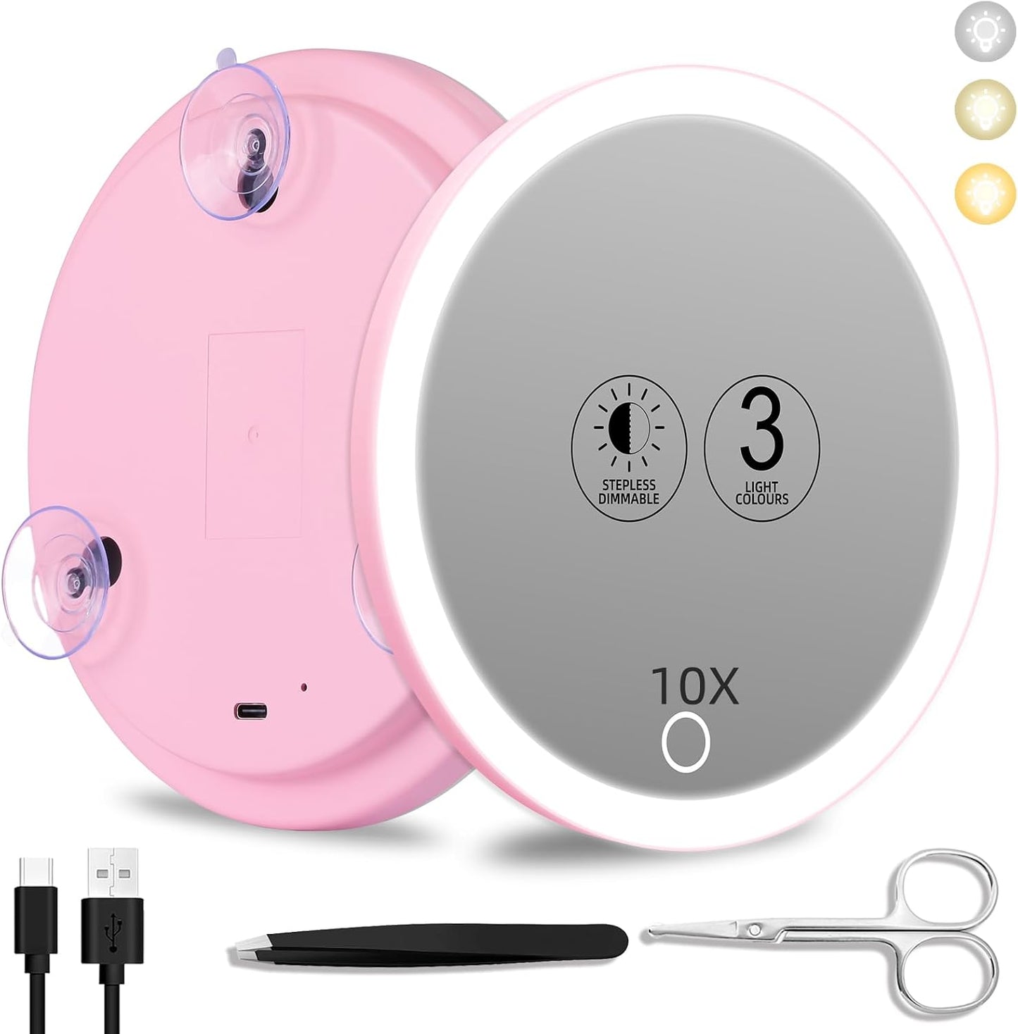 40x Magnifying Makeup Mirror with Light - 6-Inch Travel Mirror with Suction Cups, Tweezers & Scissors Set