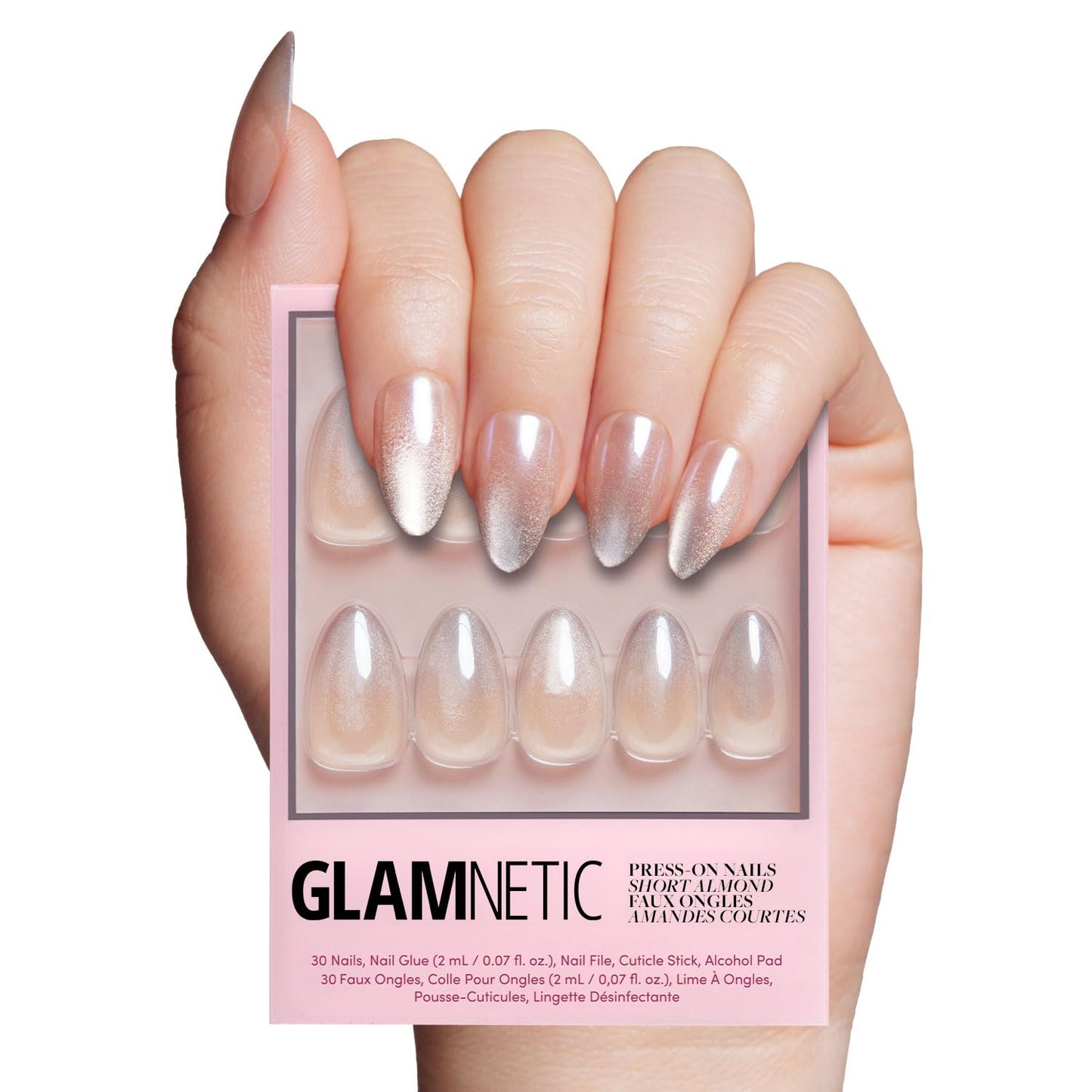 Press On Nails - Caviar | Semi-Transparent Short Almond Shape, Salon Quality | 30 Nail Kit with Glue, 15 Sizes Available