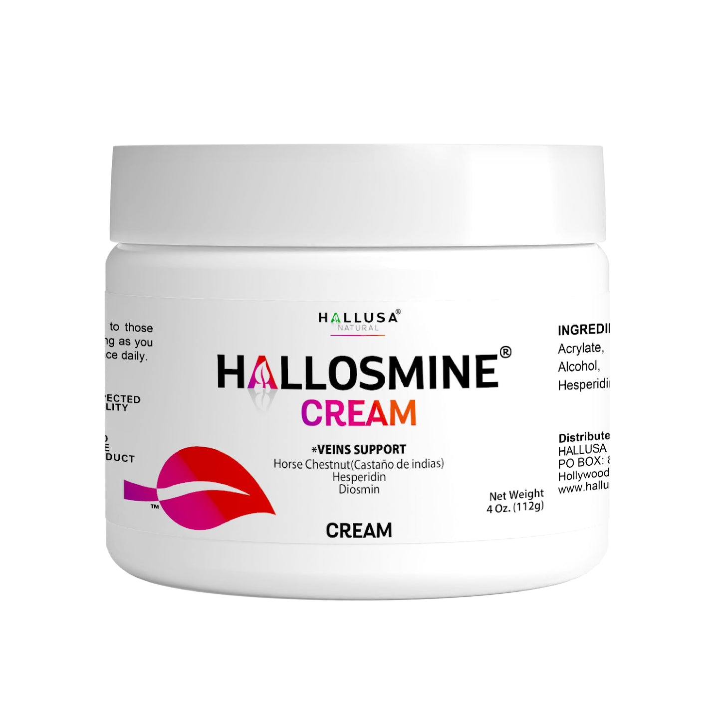Hallusa Natural Hallosmine Leg Cream with Diosmin, Hesperidin, Horse Chestnut, Menthol & Aloe Vera | Daily Leg Comfort for Visible Veins, Swelling and Heavy Legs, 4oz (112g)