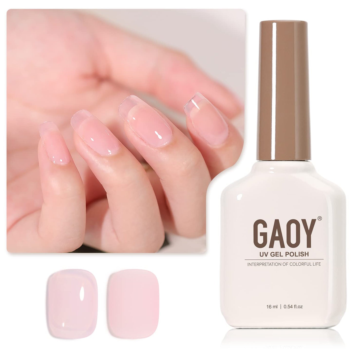 Sheer Light Pink Gel Nail Polish - 16ml UV Cure Jelly Milky White Peach for DIY Manicure & Pedicure