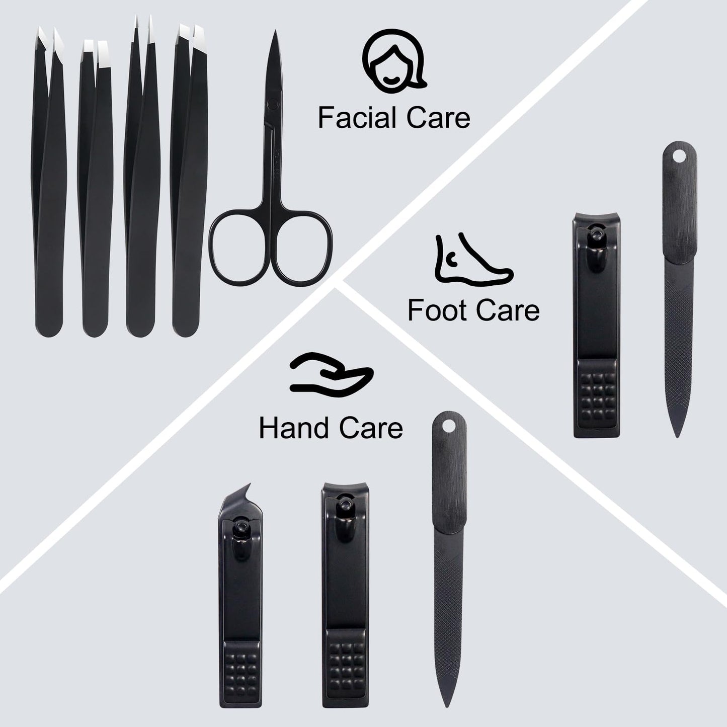 Fangze Nail Clippers and Tweezers Set, 8 Pcs Stainless Steel Manicure Pedicure Kit for Thick Nails, Travel Nail Grooming Tools with Case, Gifts for Men & Women