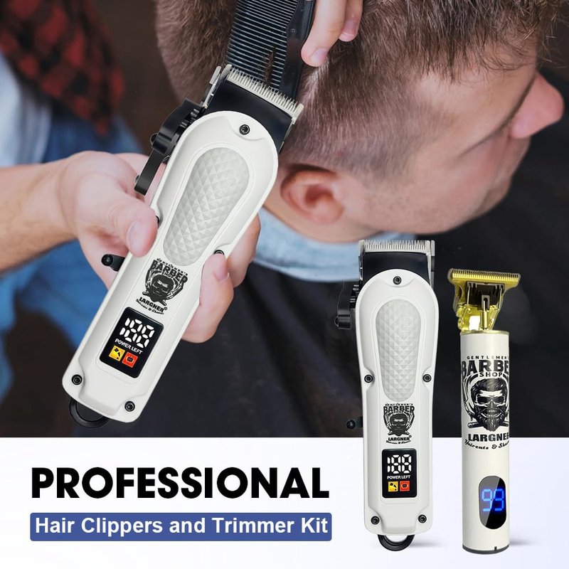 LARGNERSHAVER Hair Clippers for Men, Clippers and Trimmers Set, Barber Clippers, Electric Hair Trimmer with Box, Gifts for Men (White-2in1)